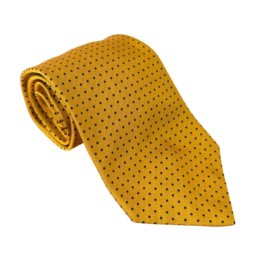 Vintage Polo Ralph Lauren Tie Mustard Gold Navy Polka Dot USA Prep Ivy
